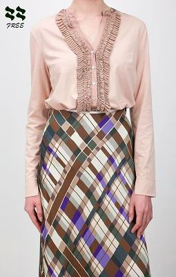 Woven check Print bias cut Midi Skirt front detail.jpg