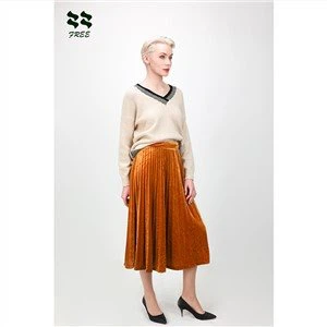 Jasny kolor Velvet Plisowana spódnica Maxi z zamkiem błyskawicznym