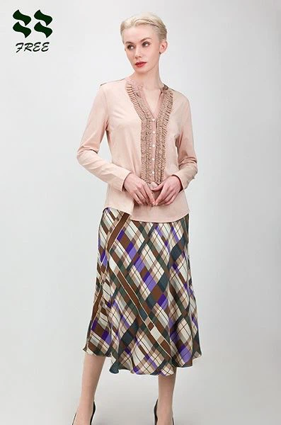 Woven Check Print Bias Cut Midi Skirt Supplier