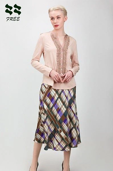 Woven Check Print Bias Cut Midi Skirt Supplier